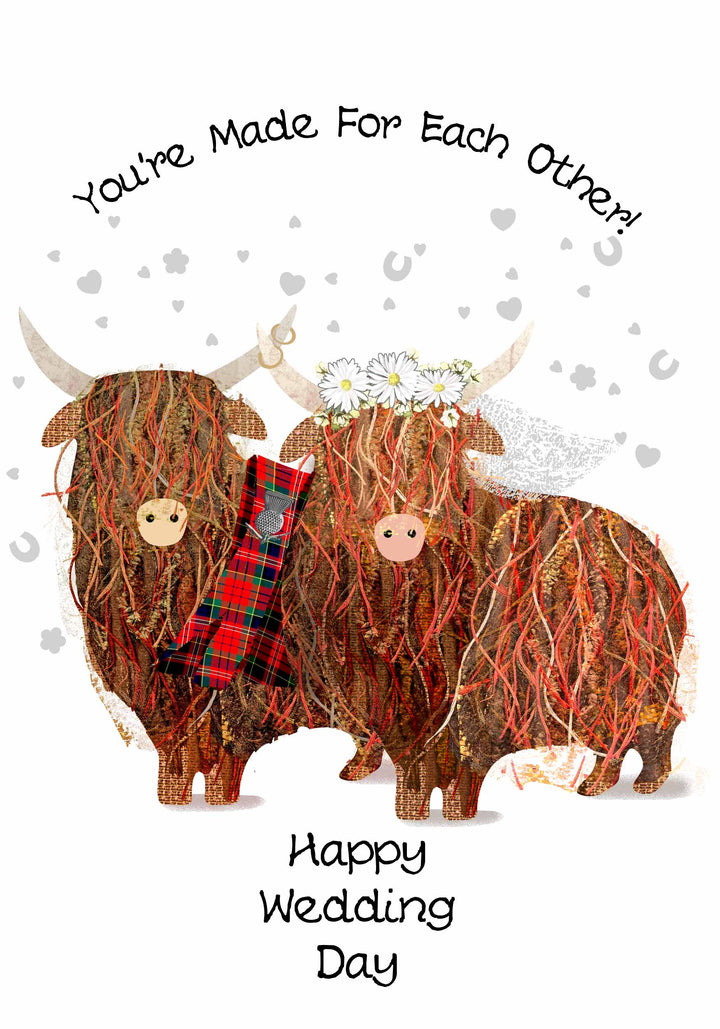 Made for Each Other Highland Coos Wedding Card
