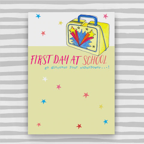 First Day at School Card - Superhero Yellow