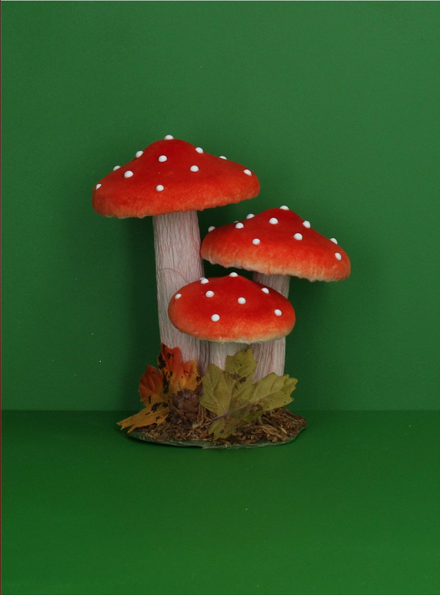 Red Triple Flock Toadstool Standing Decoration