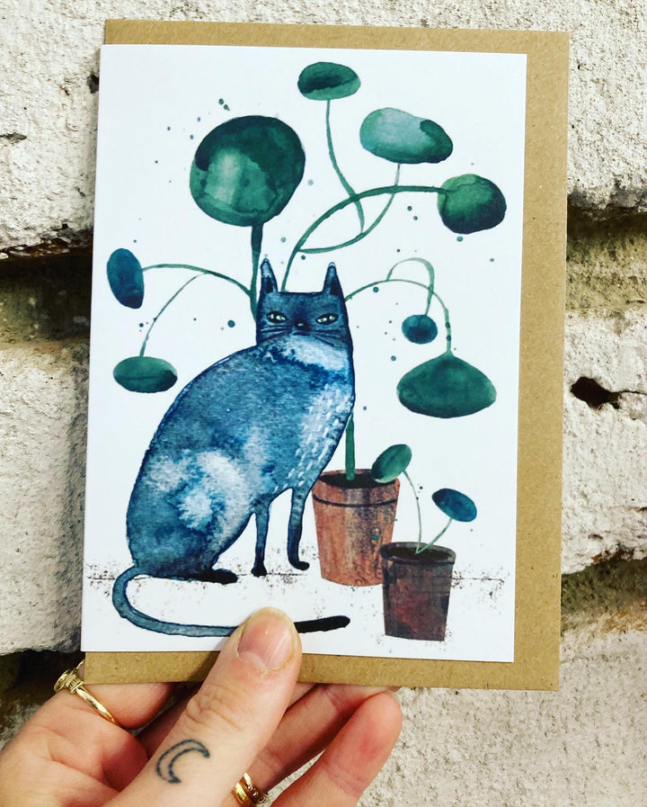 Grey Cat And Pilea Card