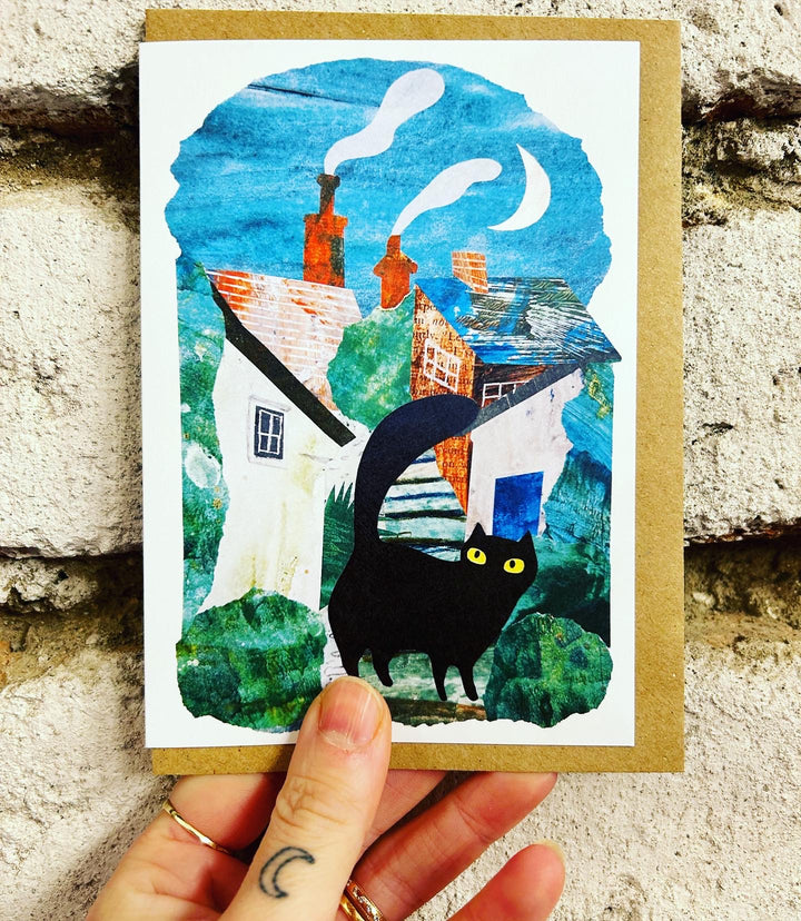 Black Cat & Houses Card