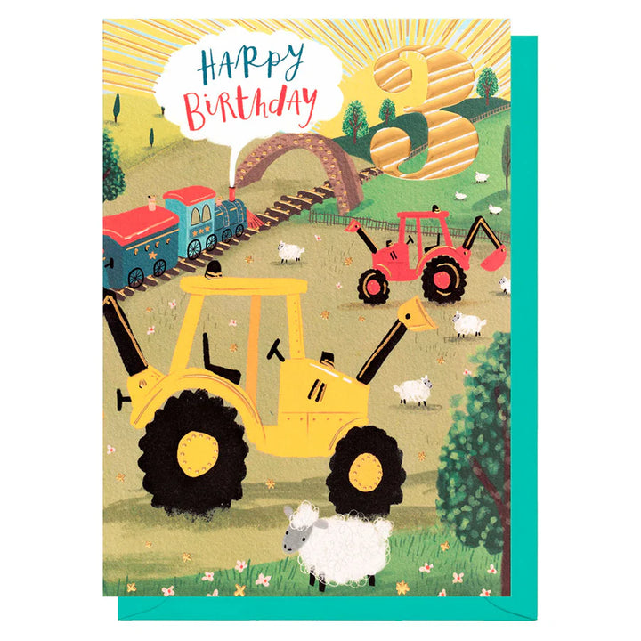 3rd Birthday Tractor & Digger Card