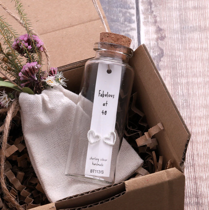 'Fabulous at 40' Hearts Earrings in Bottle