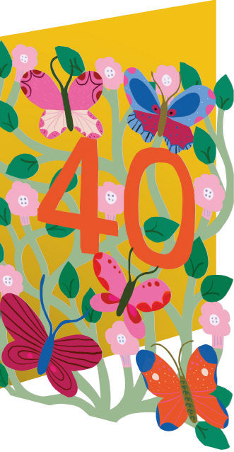Lasercut Flowers 40th Birthday Card