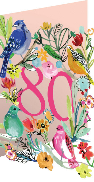 Lasercut Flowers 80th Birthday Card