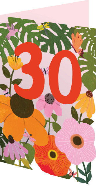 30th Lasercut Flowers Birthday Card