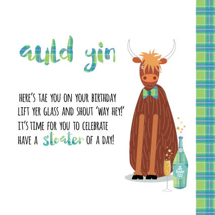 Auld Yin Highland Coo Birthday Card