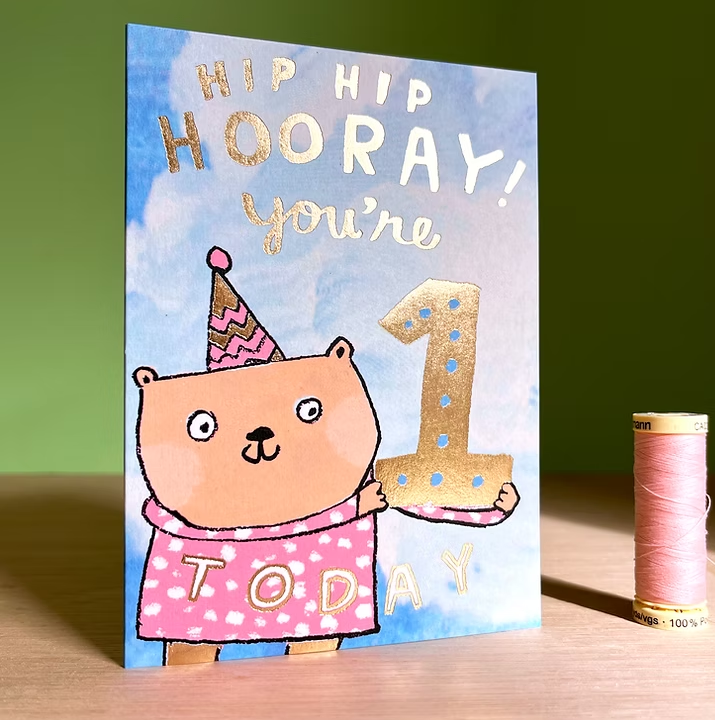 Party Bear 1st Birthday Card