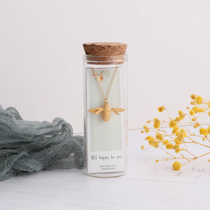 Gold Bumblebee Necklace in Bottle
