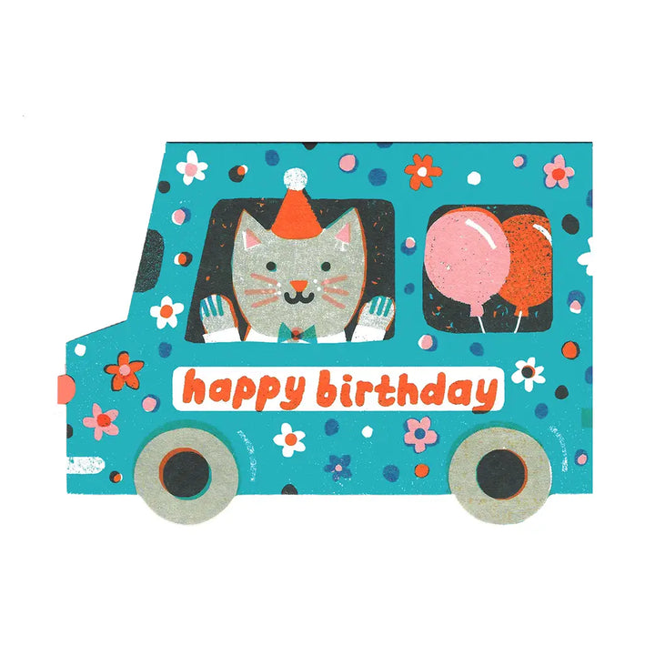 Birthday Van Kitty Die Cut Greeting Card