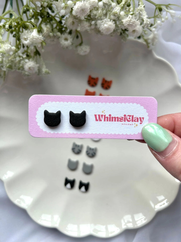 Black Cat Clay Stud Earrings