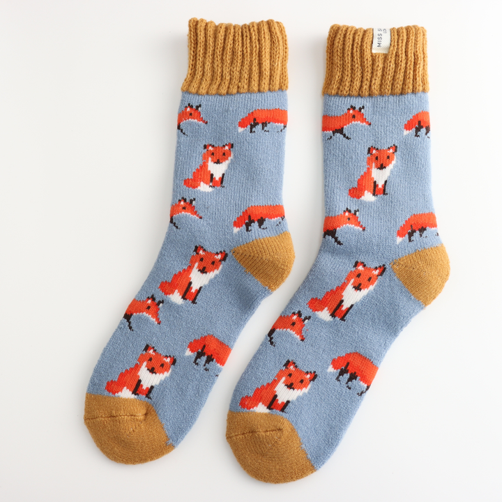 Foxes Powder Blue Winter Socks