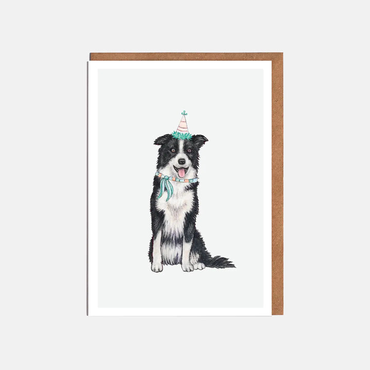 Border Collie & Party Hat Dog Card