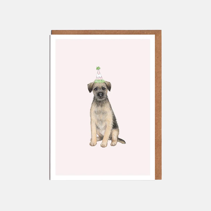Border Terrier & Party Hat Dog Card