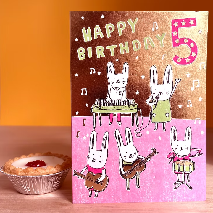 Party Bunnies 5th Birthday Card