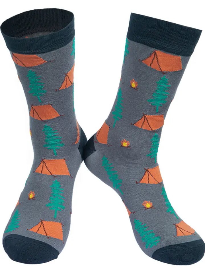 Mens Bamboo Camping Socks Novelty Hiking Socks Grey