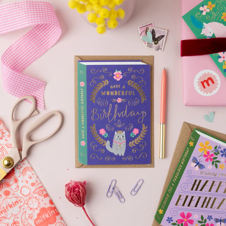 Cat Book Cover Birthday Card