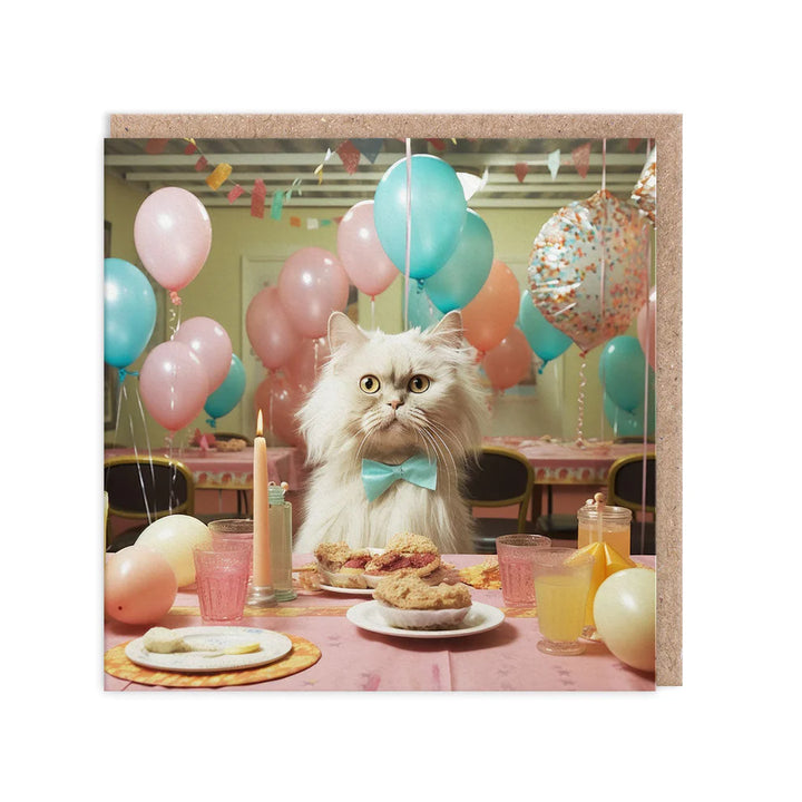 Cat At Table Birthday Card