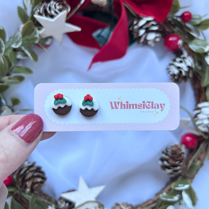 Christmas Pudding Clay Stud Earrings