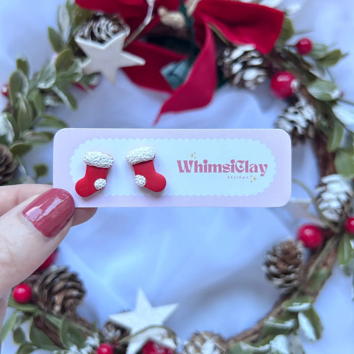 Christmas Stocking Clay Stud Earrings