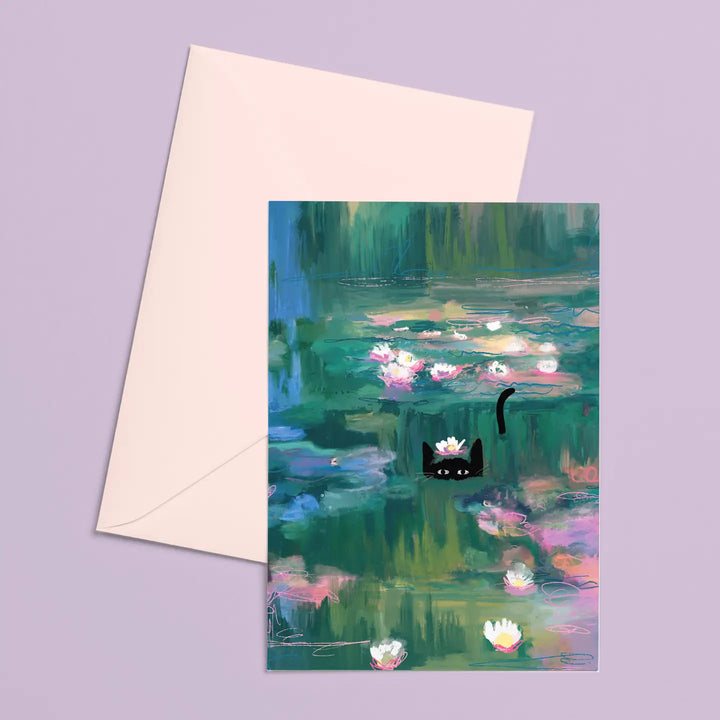 Clawed Monet Art Cat Greeting Card
