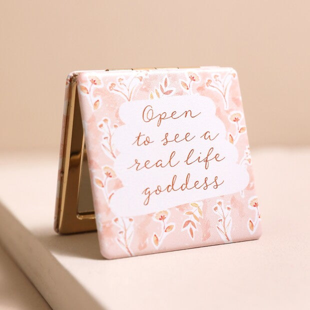 Pink Floral Goddess Compact Mirror