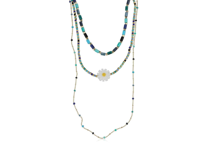 Cressida Multi Row Beaded Necklace Blue