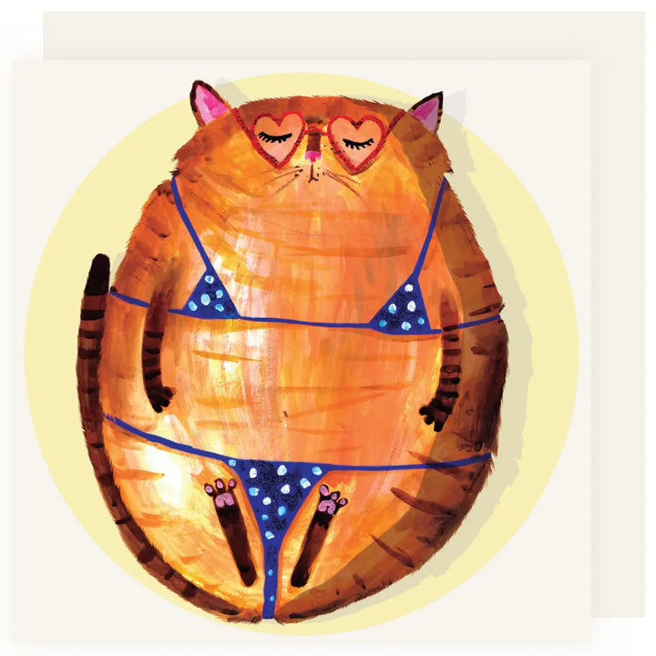 Bikini Kitty Cat Blank Greeting Card