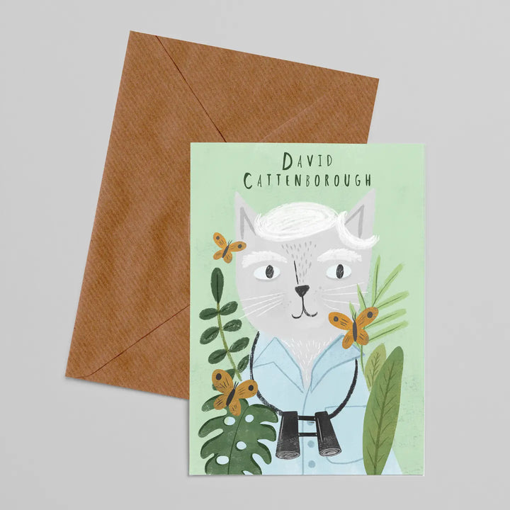 David Cattenborough Cat Greeting Card