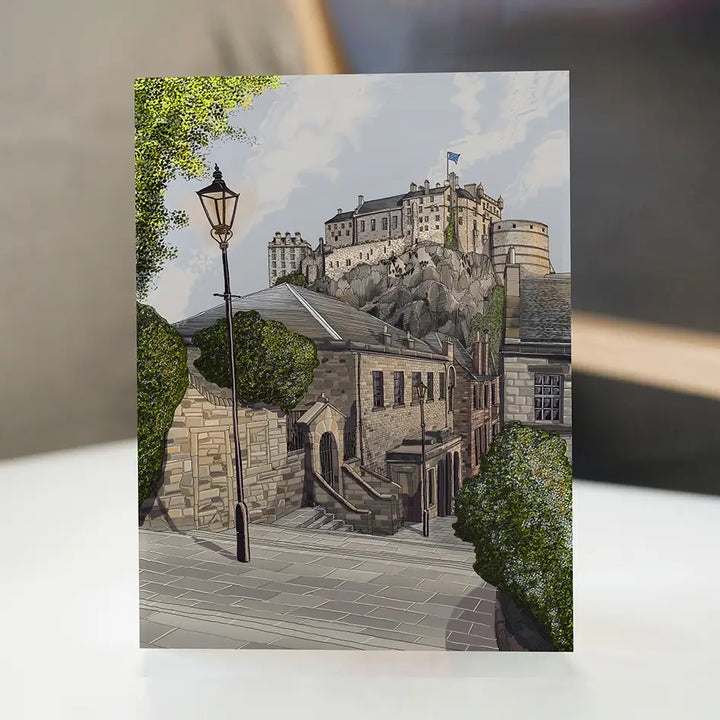 Edinburgh Castle & Vennel Steps Greetings Card