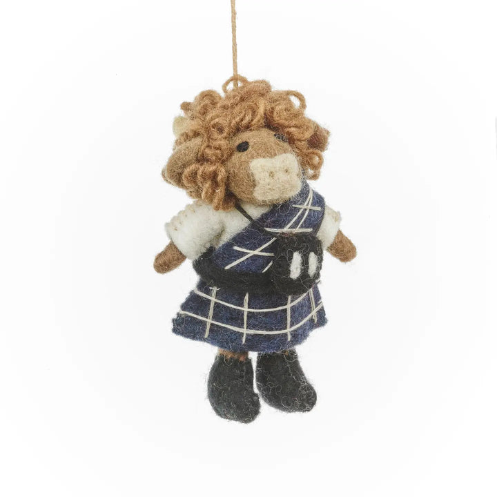 Handmade Felt Haggis the Highland Cow Hanging Decoration