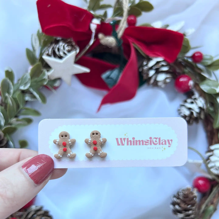 Christmas Gingerbread Man Clay Stud Earrings