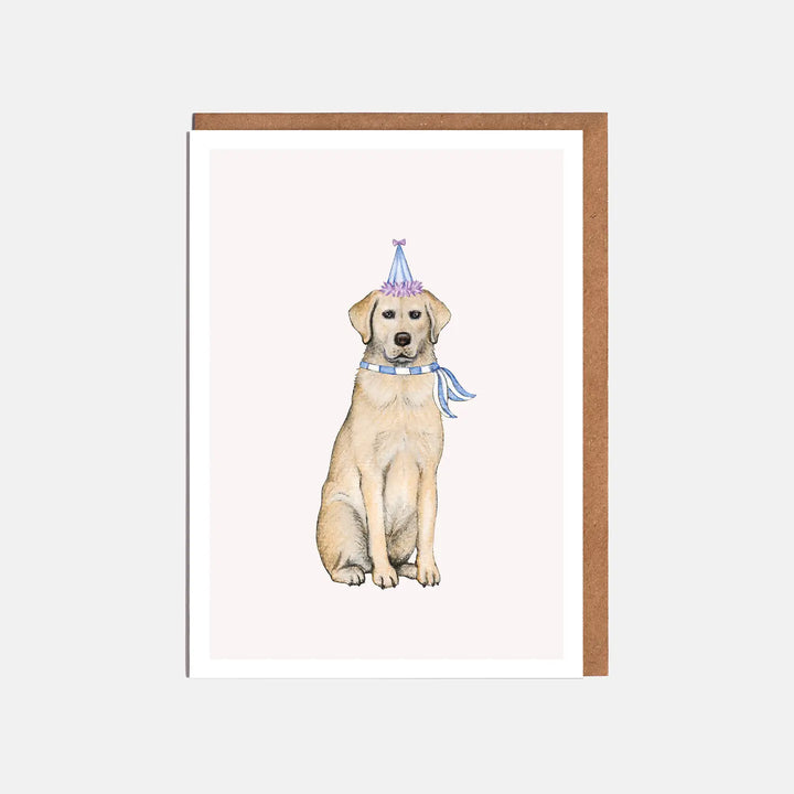 Golden Labrador & Party Hat Dog Card - Blank or Birthday