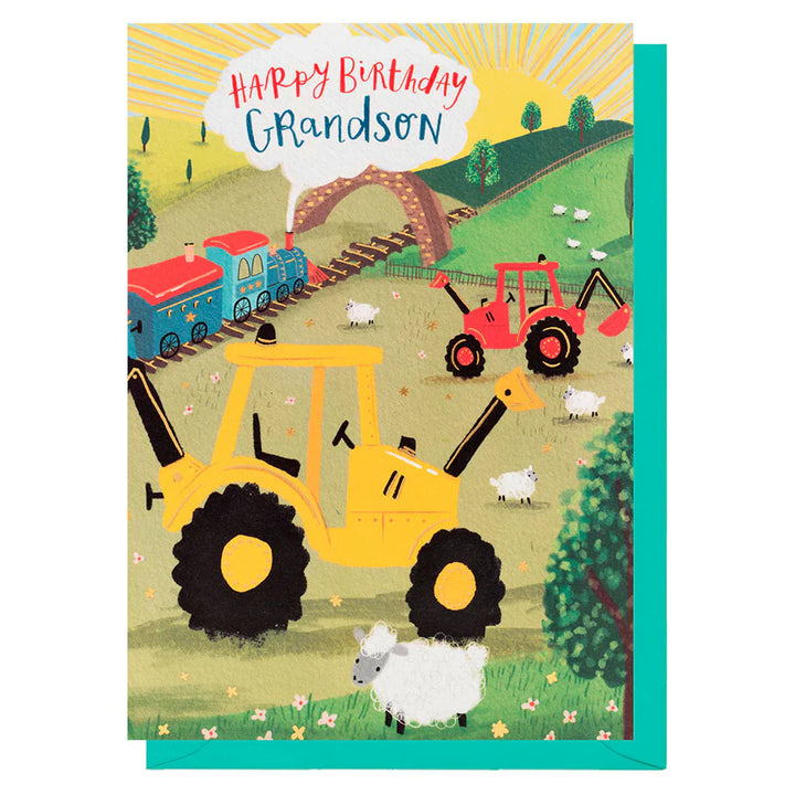 Tractor & Digger Grandson Birthday Card