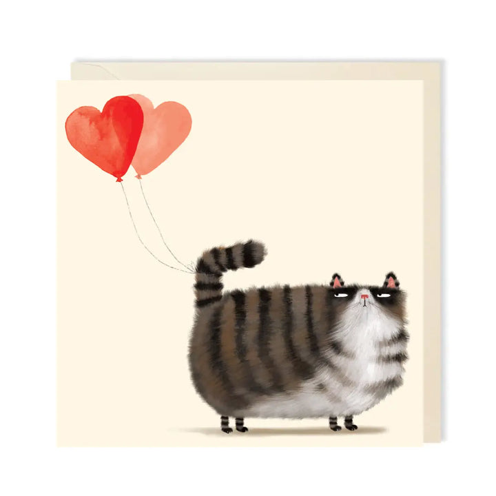 Grumpy Kitty Cat Lovehearts Blank Greeting Card