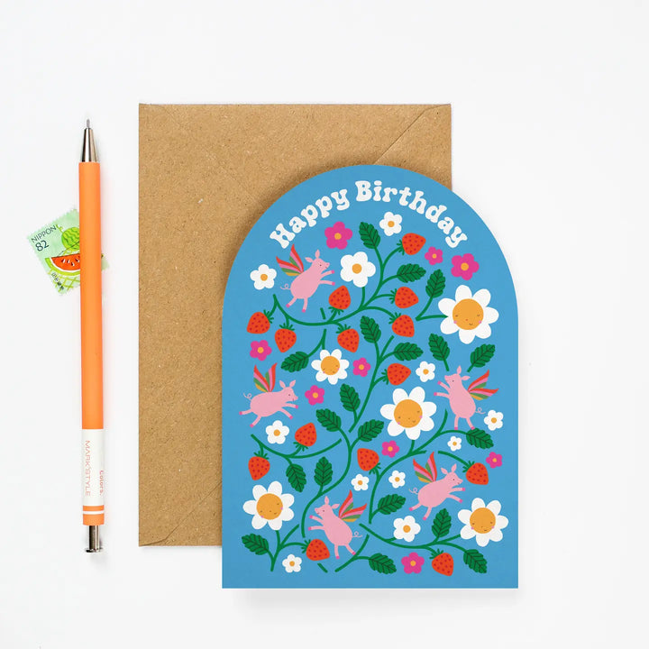 Pigs & Flowers Birthday Card