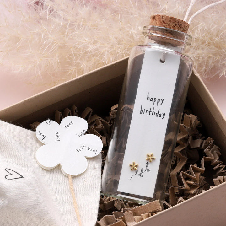 Happy Birthday Tiny Gold Earrings in Bottle