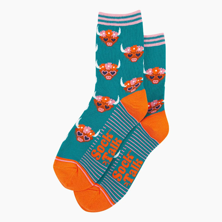 Women's Highland Cow & Sunglasses Bamboo Socks Teal