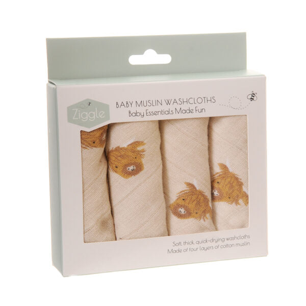 Highland Cow Baby Muslin Washcloths