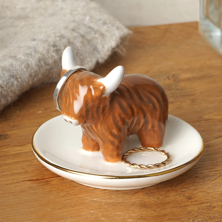 Ceramic Highland Cow Ring Holder in Gift Box
