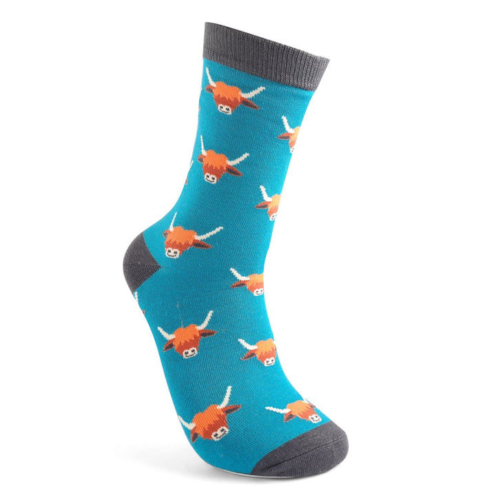 Teal Mens Highland Cow Socks