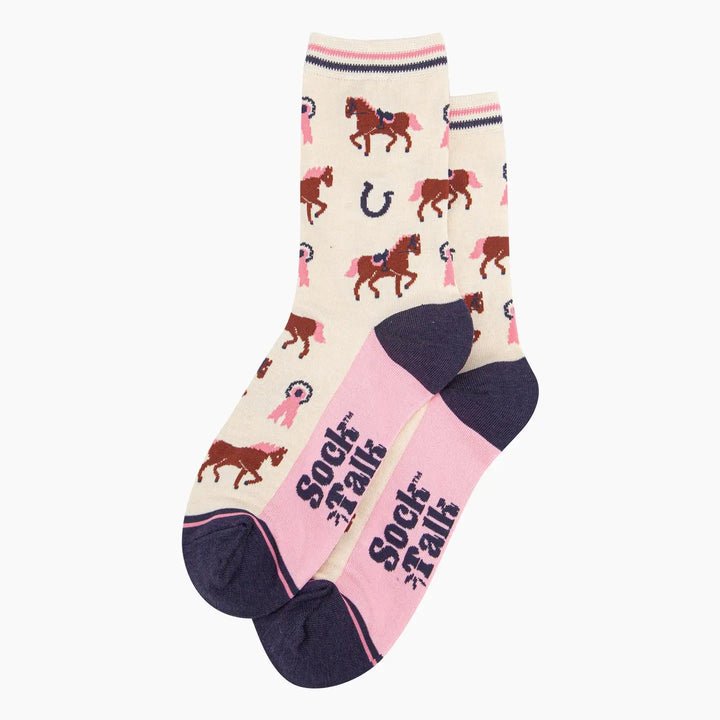 Horse Riding Cream Ladies Bamboo Socks