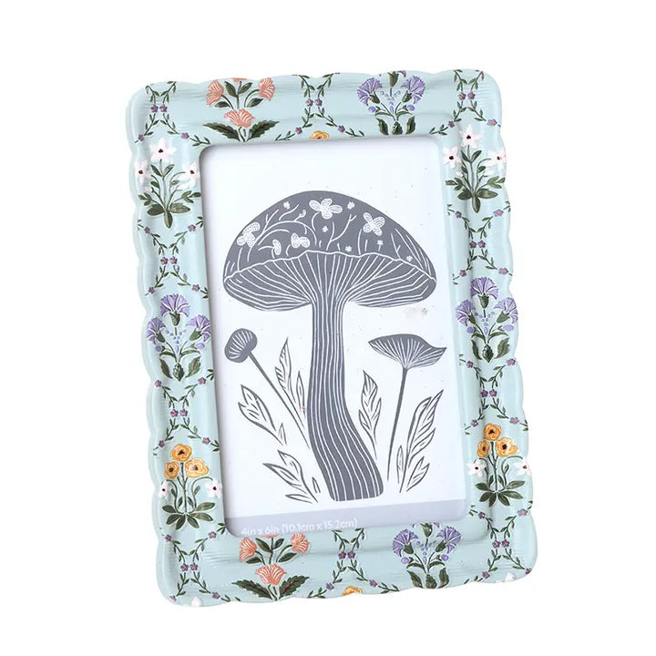 Pale Blue Wood Floral Print Photo Frame Small