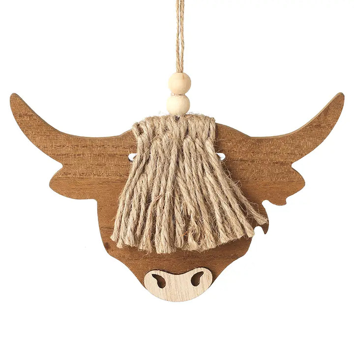 Fringed Wooden Highland Cow Hanger