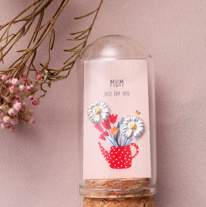Just for You Daisy Mothers Day Earrings in Bottle