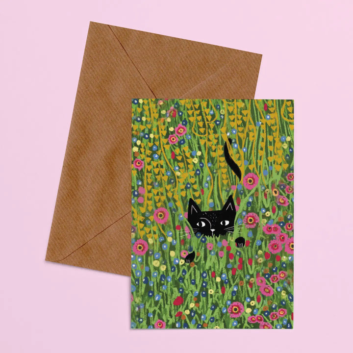Hiding in the Klimt Garden Cat Art Greeting Card