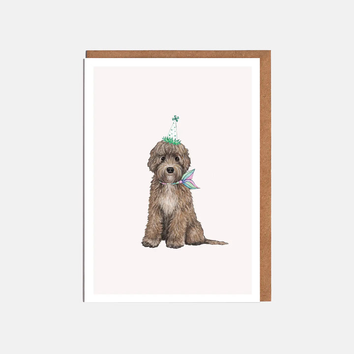 Labradoodle & Party Hat Dog Card - Blank or Birthday