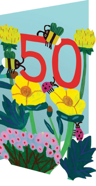 50th Lasercut Flowers Birthday Card