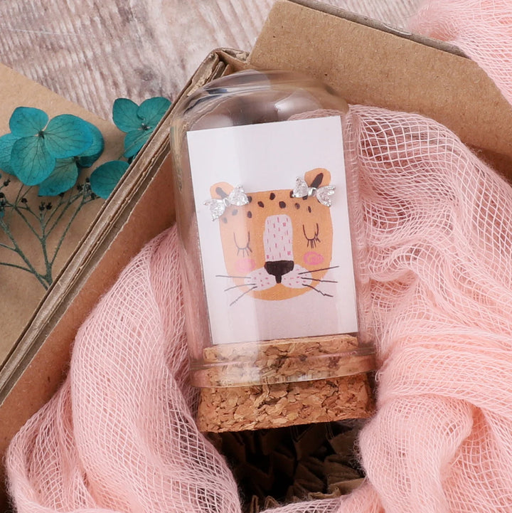 Leopard with Crystal Bow Earrings in Bottle