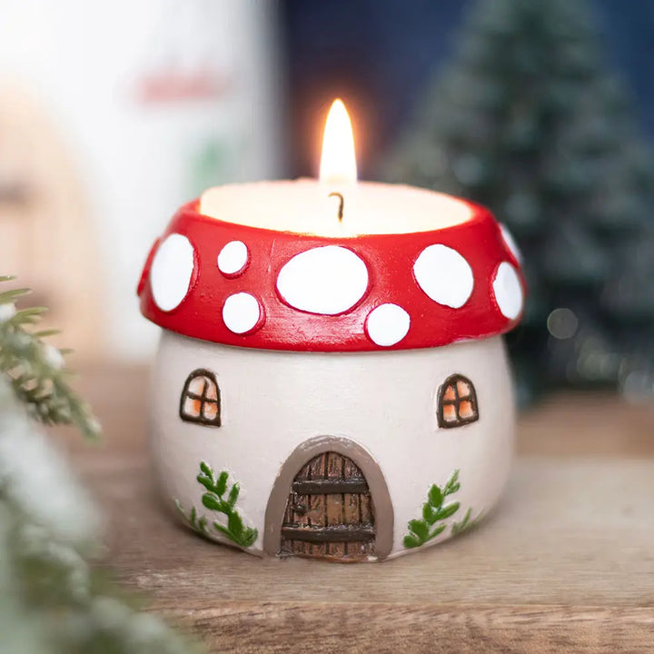 Little Mushroom House Resin Tealight Holder